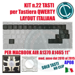 SET KIT TASTI AP08 CONVERSIONE LAYOUT TASTIERA ITALIANA QWERTY ITA APPLE MACBOOK AIR A1370 A1465 11" 2010 2015