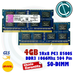 MEMORIA RAM MEMORY KINGSTON 4GB 2RX8 PC3 8500S DDR3 SODIMM KVR1066D3S7/4G 1.5V MACBOOK NOTEBOOK LAPTOP