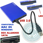 BOX ESTERNO 2.5 CUSTODIA CONTENITORE HD HDD SSD CASE USB2.0 HARD DRIVE DISK BLUE
